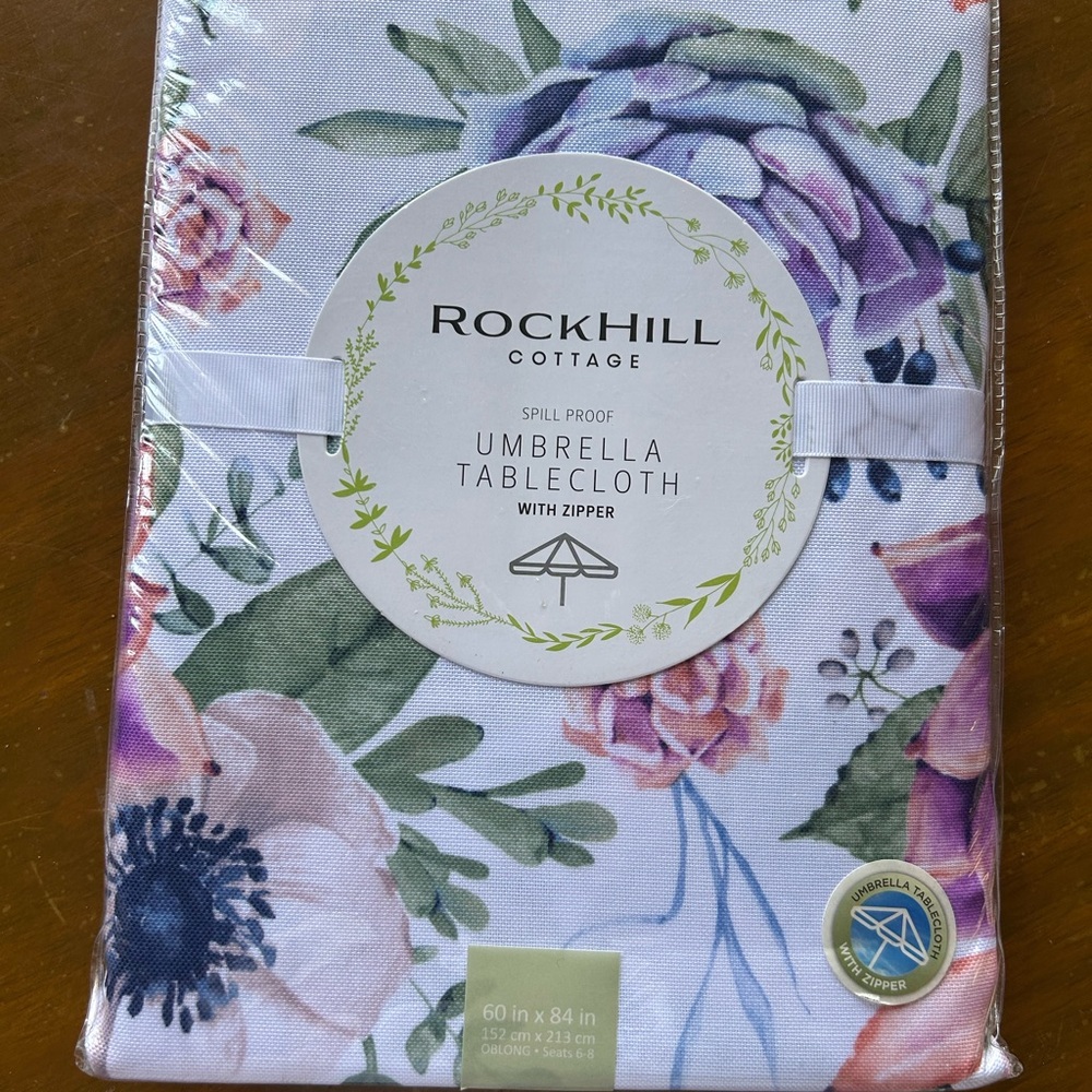 Rockhill Cottage Outdoor Umbrella Tablecloth Floral Succulent Fabric 60x84 New